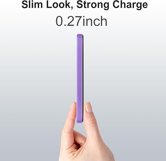Magnetic Portable Charger 5000mAh, 15W Ultra Slim Wireless Portable Charger, Fast Charging for iPhone 17/16/15/14/13/12 Pro/Pro Max/Plus, Metal Shell, USB-C Cable to Charge Other Phones (Purple)