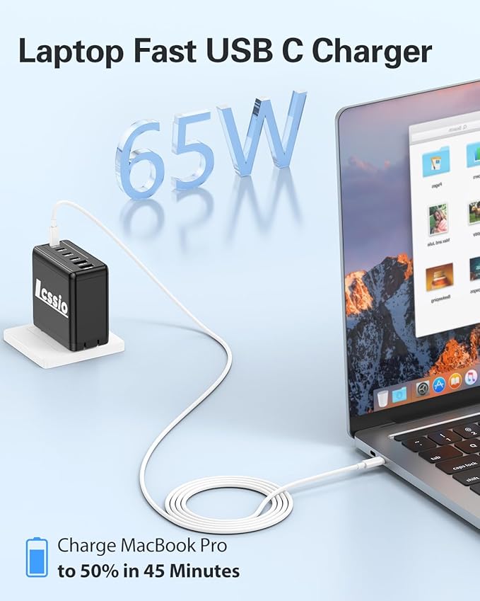 2 Pack 200W USB C Charger with 4 USB Cables, 6-Port Wall Charger, Laptop Fast Charger Type C Charging Block for MacBook Pro, Dell XPS, iPhone 17, iPad, Tablet, Chromebook Black