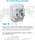 1 Pack UK Adapters for Travel, VINTAR Foldable Ireland Plug Adapter, Type G Pulg Adapter with 2 Outlets and 3 USB Ports(2 USB C), 5 in 1 UK Power Adapter for US to England London Scotland Hong Kong