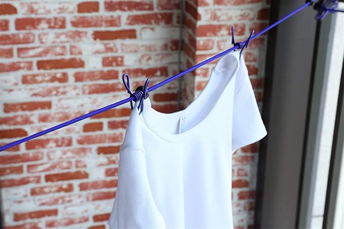 11ft Blue Windproof Clothesline with 12 Clips, Adjustable for Home, Travel & Outdoor Use