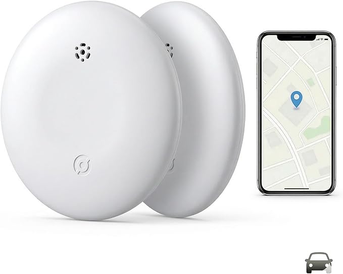 2-Pack Bluetooth Item Finder | Keys Luggage Wallet Locator for iOS & Android | No GPS, Shows Last Known Location | No Monthly Fee | IP67 Waterproof | 1-Year Battery (White)