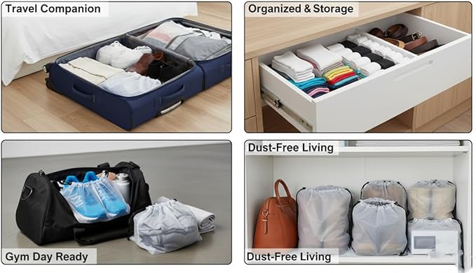 100 Pack Travel Shoe Bags, Waterproof Clear Shoe Storage Bags with Drawstring, Large Portable Shoe Organizer for Packing, 15.7 x 11.8 Inch Travel Essentials for Women and Men (Translucent)