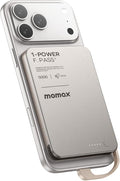 MOMAX 0.3" Slim Portable Charger with Built in Cable USB C Battery Pack (No Wireless) 5000mAh, PD 20W Fast Charging Power Bank for iPhone 17/16/15, Samsung Galaxy, Google Pixel, Android, iPad, AirPods