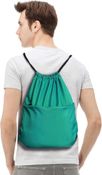 Drawstring Backpack Sports Water Resistant String Bag Sport Gym Sackpack for Women Men Students Large Size with Zipper, Teal