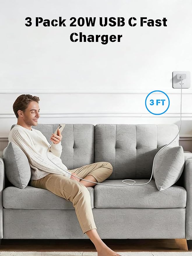 iPhone 17 16 15 Charger Fast Charging 20W Apple USB C Adapter Fast Charger Comes with 3FT C to C Woven Charging Cable Compatible with iPhone Air/17 Pro Max/16 Pro/16e/15 Plus,iPad Pro/Air/Mini,AirPods