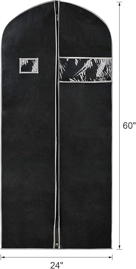 Syeeiex 60'' Dress Bags for Gowns, Set of 4 Garment Bag for Hanging Clothes, Dress Garment Bag, Dustproof and Keep Closet Tidy, Perfect for Suit Evening Dresses Fur Coat Long Dress Gown(Black&Grey)