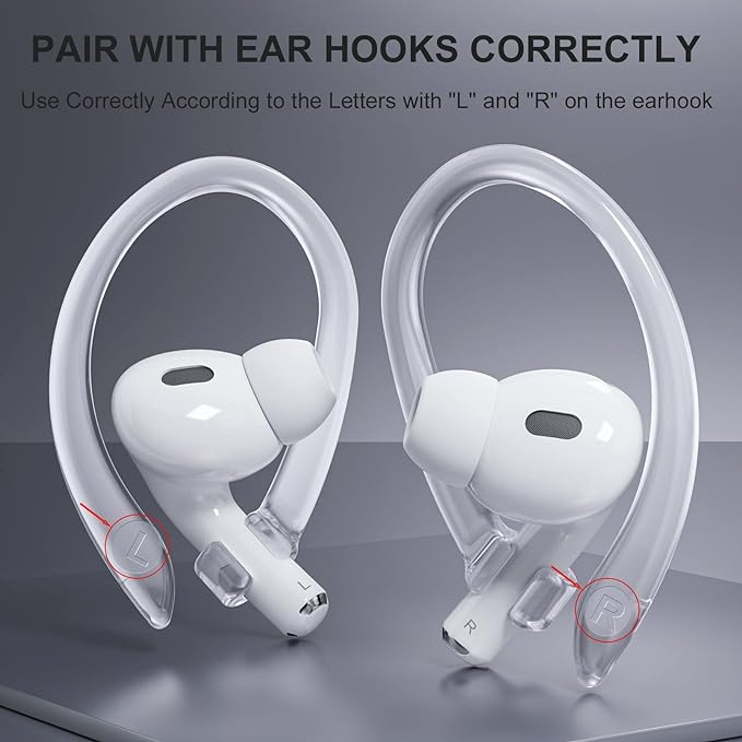 AirPods Ear Hooks - Upgraded Anti Slip Sports Clip Hooks for AirPods 1, 2, 3, 4, Pro and Pro 2 Transparent