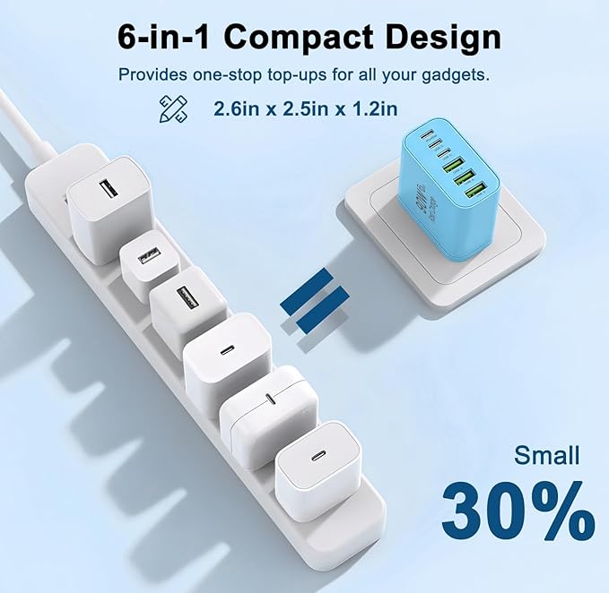 90W GaN USB C Charger Block [3 Pack],6-Port USB C Wall Charger Fast Charging 45W PD Power Adapter for MacBook Air/iPad Pro/iPhone 17Pro Max/Samsung Galaxy S24 Ultra/Tabs for Home Travel