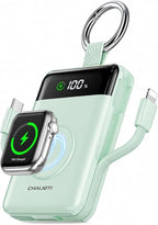 Portable Charger,5000mAh PD 20W Super Fast Charging Power Bank with Built-in Cables,Travel Keychain Battery Pack for Apple Watch Ultra/11/10/9/8/7/6/SE,iPhone 17/16/15/14/13/12 (Green)