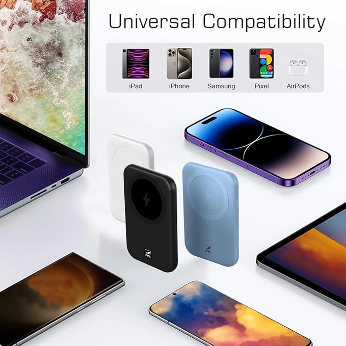 Magnetic Portable Charger,5000mAh Wireless Magnetic Power Bank,22.5W Fast Charging MagSafe Battery Pack for iPhone 16/15/14/13/12 Series,Ultra Slim Power Bank for Outdoor Travel(White)