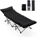 OLIXIS Folding Camping Cot, Rollaway Bed, Portable Camping Bed for Indoor & Outdoor, Sleeping Cot for Adults, 3.5'' Cushion, 440 lbs Sturdy Frame, Quick Setup, Compact Carry & Storage, Black