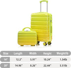 Kids Luggage Sets for Girls, 2 Piece Luggage Set, 20 Inch Rotating Wheel Suitcase with 14 Inch Cosmetic Case, Lightweight Hardshell Suitcase with 360° Spinner Wheels for Travel (Yellow-1)