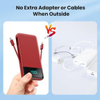 FOCHEW Portable Charger for iPhone with Built in Cables and Wall Plug,Upgraded 13800mAh Fast Charging USB C Power Bank,4 Outputs Travel Essential Battery Pack Compatible with iPhone 15/14/13/12,-Red