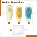 3 PCS Silicone Travel Bottles, 100 ml Leak-Proof Refillable Toiletry Containers with Massage Brush & PVC Zipper Bag, Squeezable Bottles for Shampoo, Body Wash & Facial Cleanser