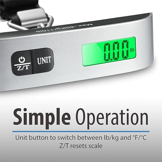 Fosmon Digital Luggage Scale (2 Pack), LCD Display Backlight Temperature Baggage Scale w/ 110lbs Capacity, Portable Stainless Steel Hanging Luggage Weight Scale w/ Tare Function for Travelers - Silver