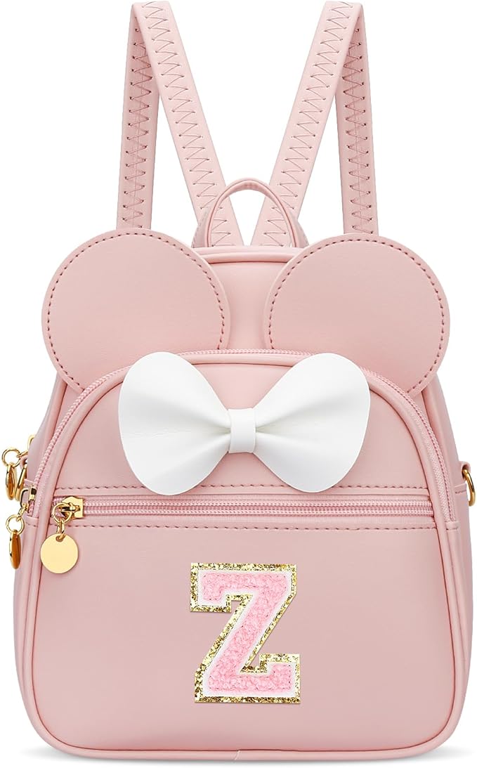 KKXIU Girls Initial Bowknot Cute Mini Backpack for Toddler, Travel Small Girl Backpacks, Personalized Birthday Gifts for Little Girls and Kids(Z, Pink)