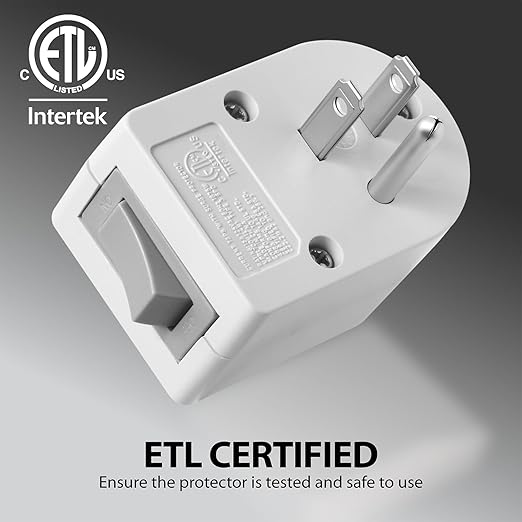 Fosmon Grounded Outlet with ON/Off Switch, 3 Prong Electrical Plug Outlet Extender Switch, 245J Single Port Power Adapter Surge Protector, 15A Circuit Breaker, White, ETL Listed
