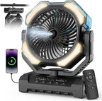 Camping Misting Fan - Portable Rechargeable Fan with 8.9oz Tank, Light, Hook - Battery Power 120H MAX Working, Fast Cooling, 4 Speed, Timer, Sleep Mode, for Outdoor, Travel, Patios, Beach