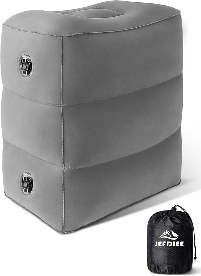 Inflatable Foot Rest Pillow, Kids Airplane Bed, Adjustable 3 Layers Height Leg Rest Pillow, Airplane Travel Essentials Great for Office, Home, Trains, Cars