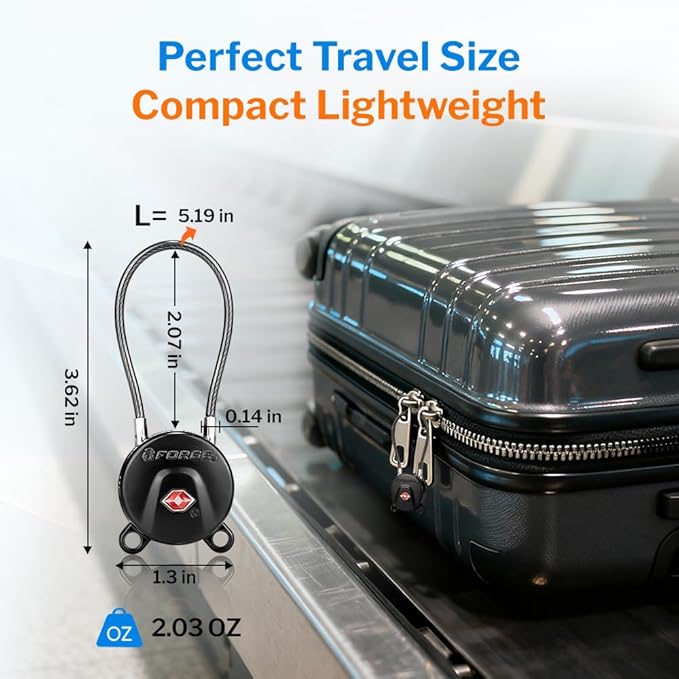 Forge TSA Approved Luggage Locks Ultra-Secure Dimple Key Cable Locks for Travel with Zinc Alloy Body- 6 Black Locks