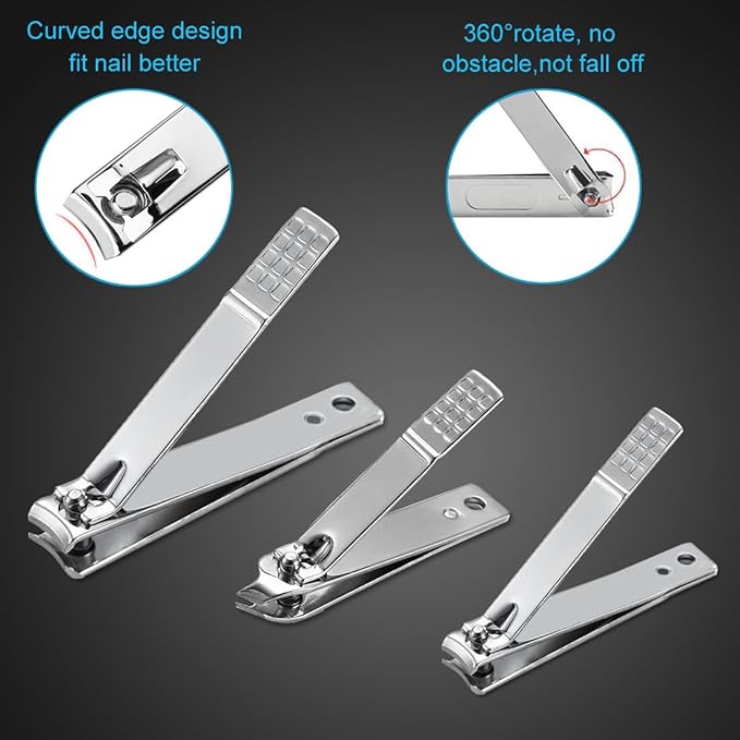 Yougai Nail Clippers Set - 18 Pcs Professional Manicure Pedicure Kit for Men Women, Stainless Steel Fingernail Toenail Clippers Cutters, Nail Care Grooming Tools with Leather Travel Case