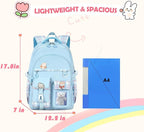 PRLINJSK Girls Backpack，Cute School Backpack for Girls Kids Teens，Kawaii Bookbag for Primary Elementary， Blue