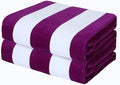 Exclusivo Mezcla 2 Pack Cotton Large 30x60 Inches Cabana Stripe Beach Towels, Super Absorbent Soft Plush Pool Bath Towel (Purple)
