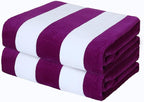 Exclusivo Mezcla 2 Pack Cotton Large 30x60 Inches Cabana Stripe Beach Towels, Super Absorbent Soft Plush Pool Bath Towel (Purple)