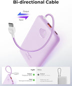 VIYISI Slim Portable Charger Power Bank 10000mAh, PD 20W Fast Charging Compact Battery Pack with Built-in USB C Cable, Travel Essential Compatible with iPhone 17 16 15, Samsung, Android - Purple