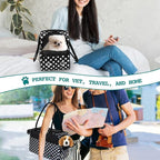 PetAmi Dog Purse Carrier for Small Dogs Cats, TSA Airline Approved Soft-Sided Pet Carrier with Pockets, Ventilated Travel Tote Bag with Bed & Shoulder Strap, Puppy Kitten, Max 12 lbs, Polka Dot Black