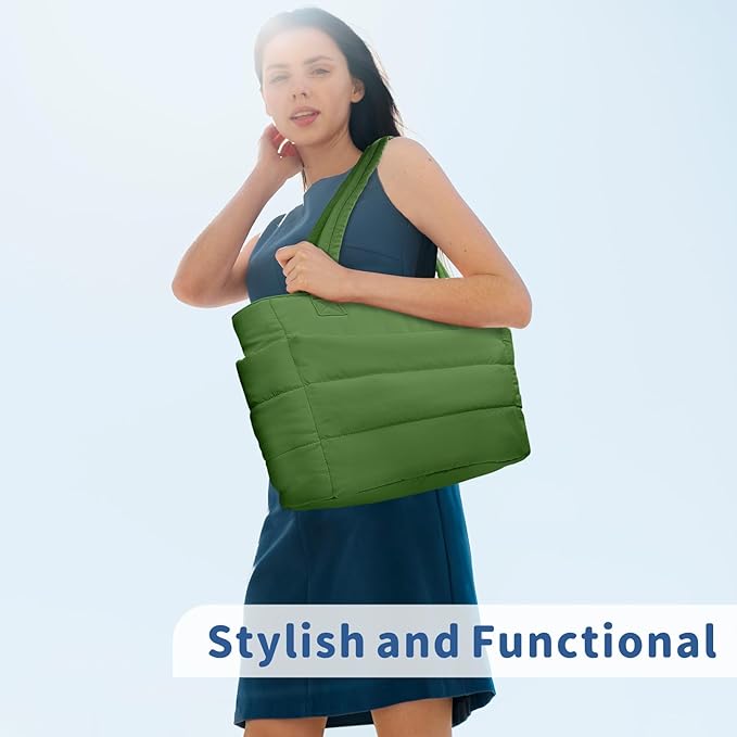 TOPDesign Puffer Tote Bag for Women, Lightweight Puffy Handbag with Compartments, Quilted Shoulder Bag for Work, Travel, Gym