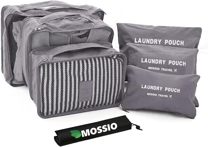 Mossio 7 Set Packing Cubes with Shoe Bag - Compression Travel Luggage Organizer