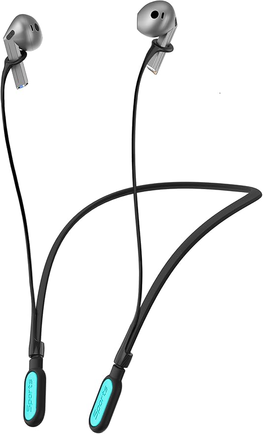 HALLJOY for Galaxy Buds 4/4 Pro/Buds 3/3 Pro Strap Neckband, Anti-Lost Accessories, Support Volume Control, Ergonomic Design, Fit Airpods Pro 3/2/1, Airpods 4, 3, 2, 1, Black Band/LightBlue Tip