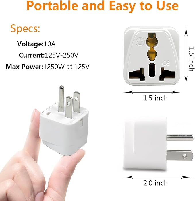 Universal Adapter, Europe to US Plug Travel Adapters, Universal Travel Adapter for USA,Portable and Easy to Use,White,6 Pack