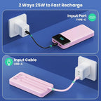 Portable Charger Power Bank 40800mAh with Built-in Cables,25W Fast Phone Charging Portable Battery Pack,5 Outputs Travel Essentials Outdoor External Battery for iPhone 17/16,Galaxy Android etc-Pink
