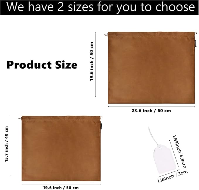 2 Pack Dust Bags for Handbags Silk Dust Cover Bag for Handbags Purses Shoes, Dustproof Drawstring Bag Travel Storage Pouch (Brown)