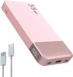 NOBIS Portable Charger, 10000mAh Power Bank Fast Charging, Battery Pack with C to C Cable, Battery Bank with Digital Display for iPhone iPad Android etc (Pink, 35W)