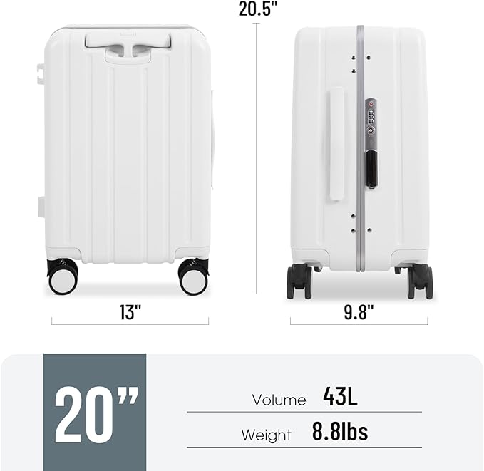 Apelila 20" Ride-On Suitcase with Seat, Double Handle Carry On Luggage with Mesh Pocket & Side Hooks, Hard Shell Spinner Wheels, TSA Lock & Seat Belt