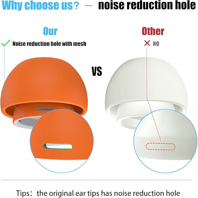 3 Pairs Replacement Ear Tips for AirPods Pro and 2nd Generation with Noise Reduction Hole, Silicone Ear Tips for AirPods Pro with Portable Storage Box and Fits in Charging Case (S/M/L, Orange)