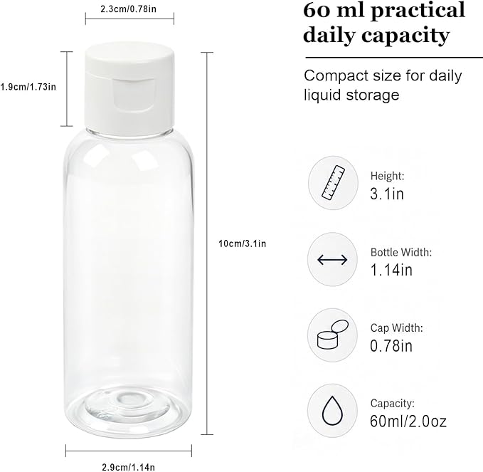 TRENDBOX 12 Pack Plastic Empty Bottles with Flip Cap for Shampoo, Lotions, Liquid Body Soap, Cream (2 oz / 60 ml)