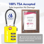 SURE LOCK TSA Approved Combination Luggage Locks with Open Alert Indicator – Durable Zinc Alloy Cable Travel Locks with Large Easy-Read Dials for Suitcases, Backpacks & Gym Bags(2, Yellow)