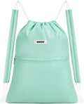 WANDF Drawstring Backpack Sports Gym Bag with Shoulder Pads Water Resistant String Bag Cinch Bag for Women Men (Mint Green)