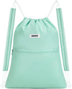 WANDF Drawstring Backpack Sports Gym Bag with Shoulder Pads Water Resistant String Bag Cinch Bag for Women Men (Mint Green)