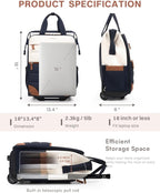 Rolling Puffer Backpack for Women, Travel Backpack with Wheels, 16 Inch Wheeled Laptop Backpck, Dual-Opening Design Overnight College Underseat Carry on Luggage, Roller Business Work Bag, Navy Blue