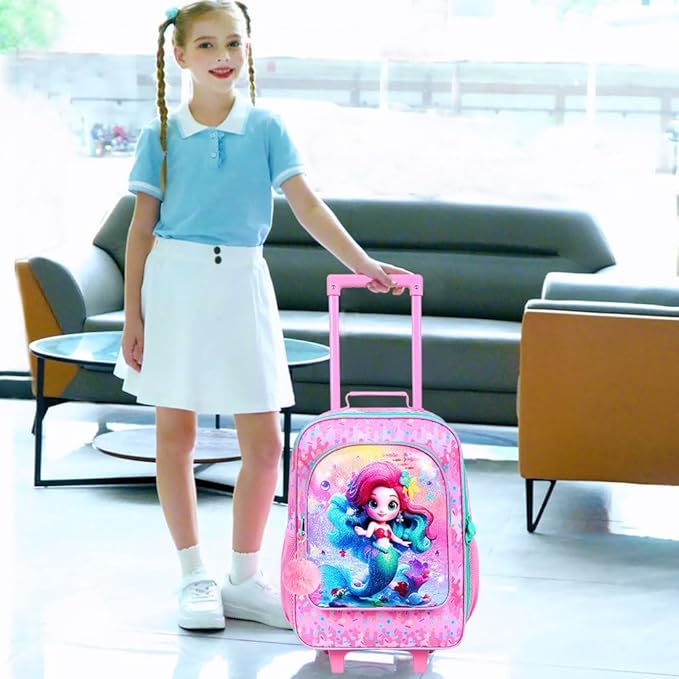 Kids Luggage for Girls, Mermaid Rolling Travel Carry on Suitcase for Toddler Children with Wheels(Pink)