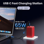 128W USB C Wall Charger,GaN III 3-Port Fast Charging Station,PD QC Foldable Charger Block Portable 65W Laptop Adapter for MacBook Pro/Air,iPad Pro,Galaxy S23,Dell XPS 13,iPhone 17/16/Pro etc