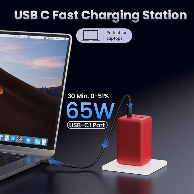 128W USB C Wall Charger,GaN III 3-Port Fast Charging Station,PD QC Foldable Charger Block Portable 65W Laptop Adapter for MacBook Pro/Air,iPad Pro,Galaxy S23,Dell XPS 13,iPhone 17/16/Pro etc