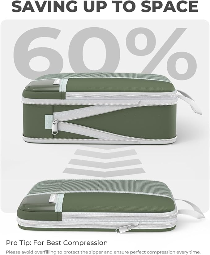 Percover Compression Packing Cubes 6-Piece Set, Packing Cubes Compression for Travel with Multi-Size Organization, Travel Organizer for Carry On & Checked Luggage, Green