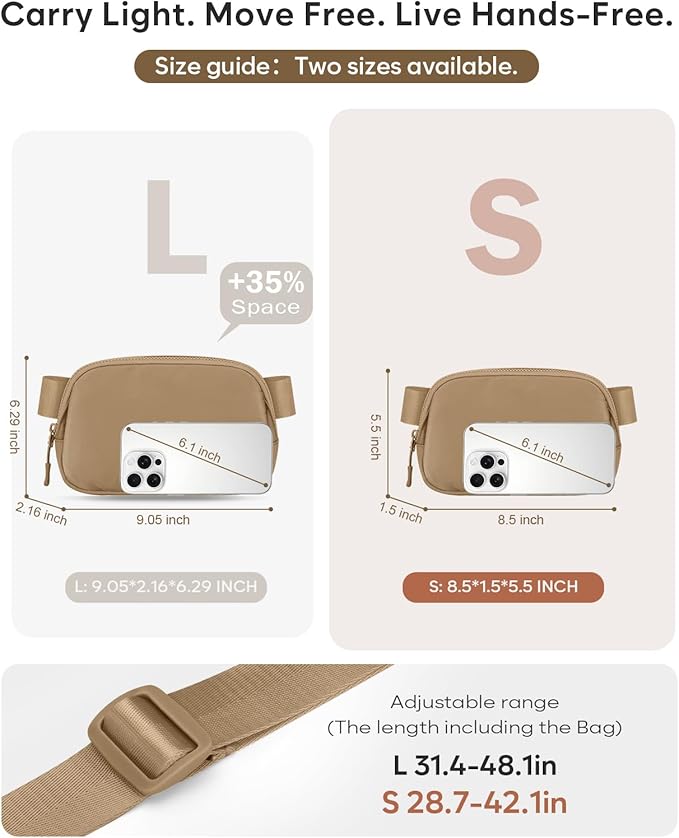 Pritent Fanny Packs for Women Cross Body Bag Waterproof Belt Bag with Adjustable Strap and Zipper Back Pocket Small Crossbody Bags Fashion Waist Packs for Workout Travelling(Khaki)