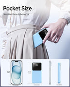 RONEGN Portable Charger with Built in Cable -20000mAh Fast Charging Power Bank USB C Slim 22.5W LED Display Battery Pack 5 Outputs & 3 Inputs for Travel Essentials iPhone Samsung Phones Sky Blue